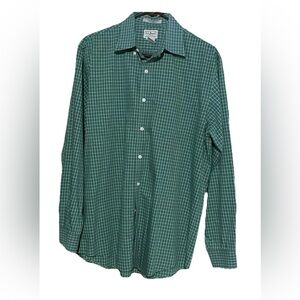 LL Bean Men’s Long Sleeve Green Check Button Up Size M Reg Fit 100% Cotton